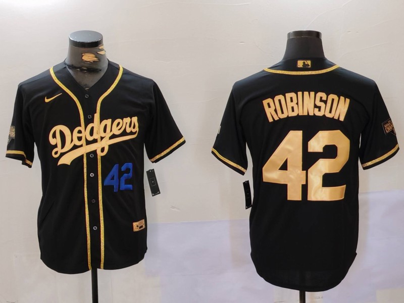 Men Los Angeles Dodgers 42 Robinson Black Game 2024 Nike MLB Jersey style 9123